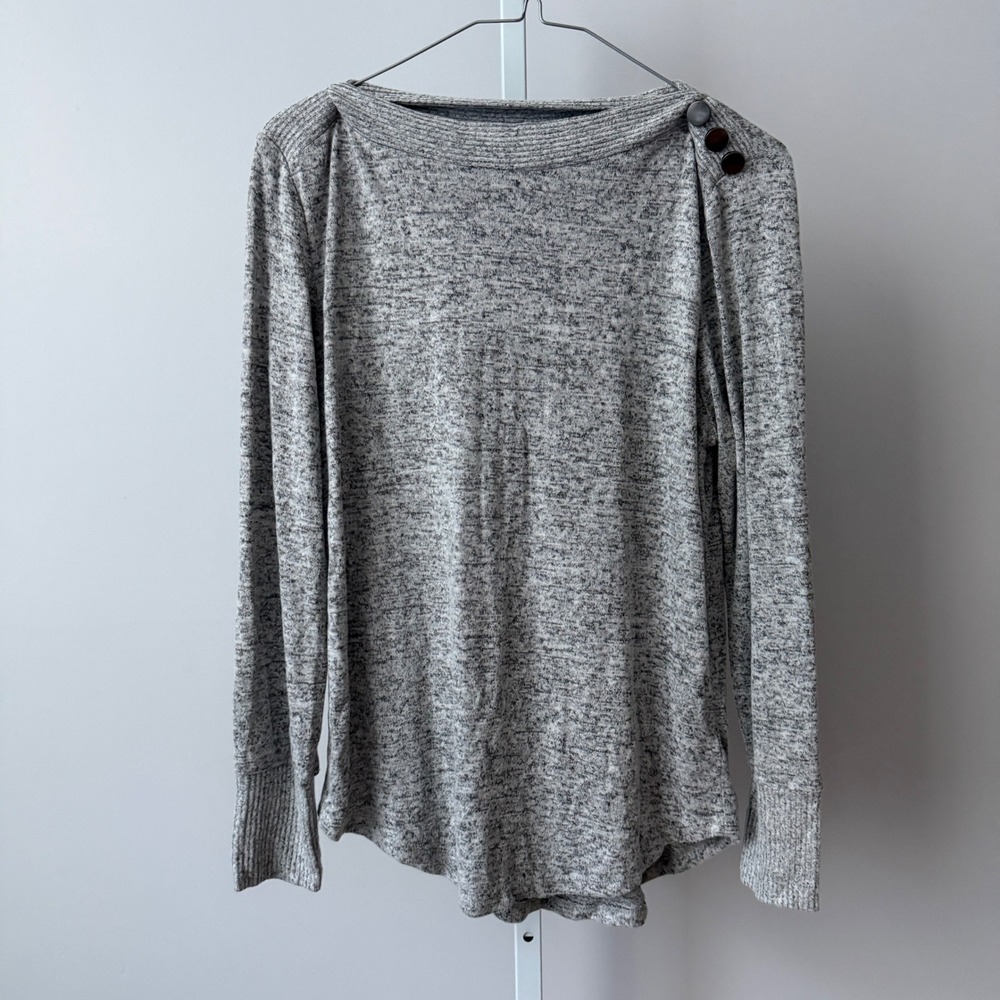 Bobeau sz S Gray Speckled Knit Boat Neck Long Sleeve Sweater Cozy Casual